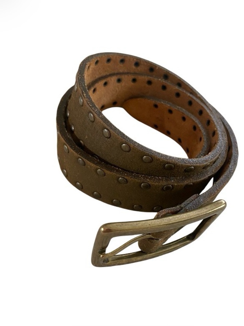 Banana Republic Green  Studded Leather Belt with Brass Buckle size M